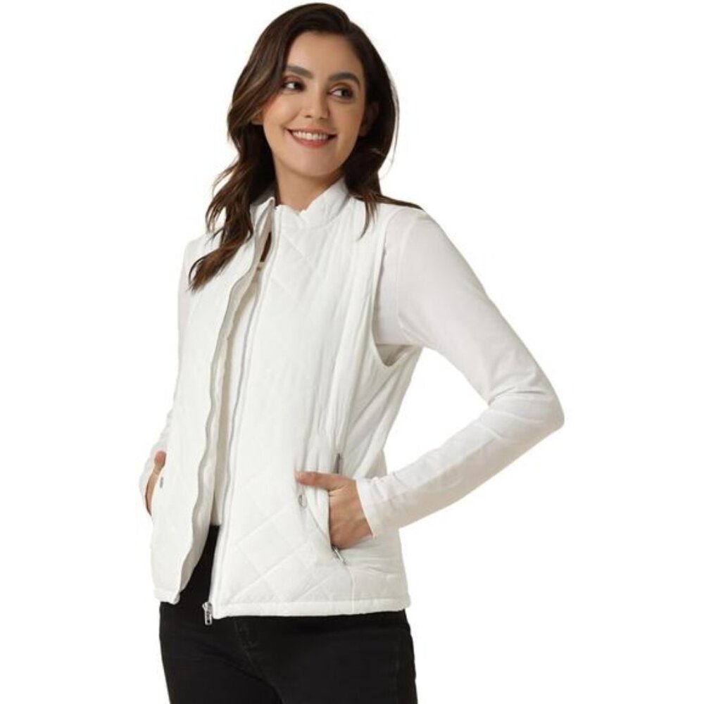 Allegra K Women's Puffer Vest Stand Collar Lightweight Gilet Quilted Zip Vest